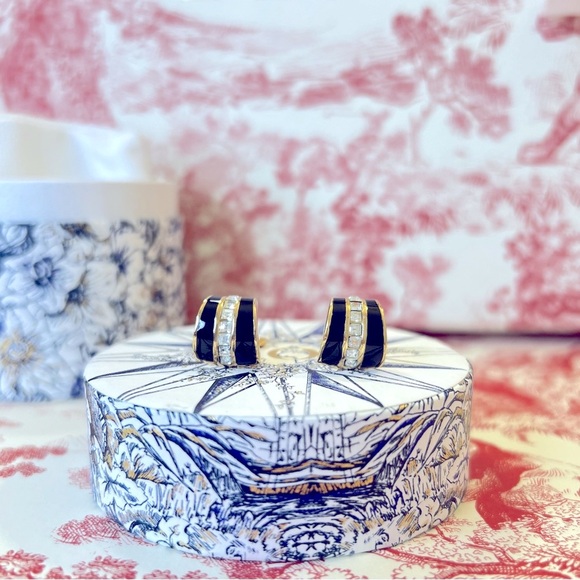 DIOR Gold Plated Black Enamel Clip On Earrings by Christian Dior Authentic - Picture 2 of 6